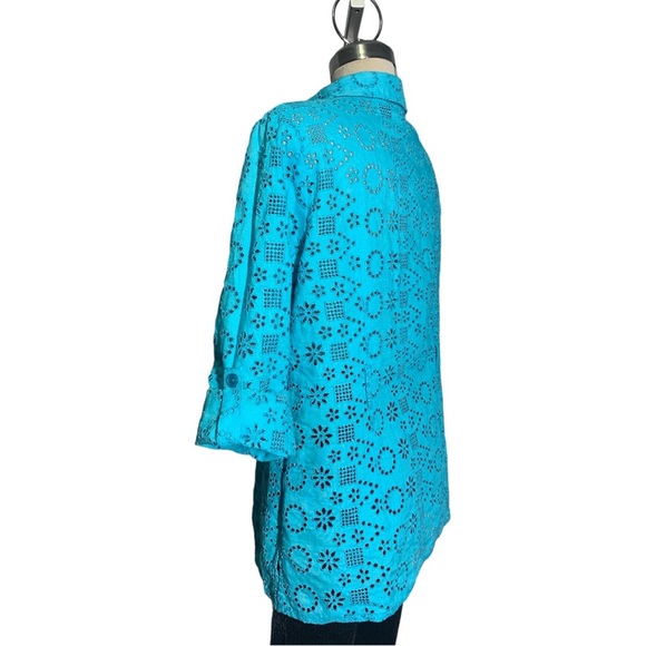 ATTITUDE Gorgeous Blue Green Eyelid 3/4 Sleeves Blouse Size L - Picture 4 of 13